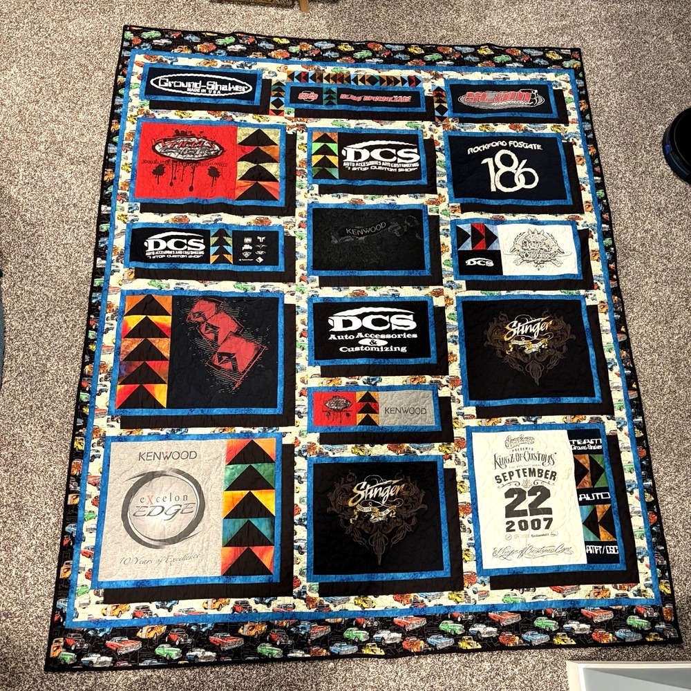 Vintage Car Audio T-Shirt Quilt Handmade Kenwood Rockford Fosgate 65x80 Throw